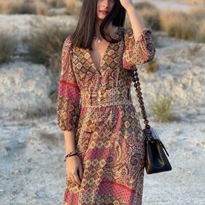 NWT Zara Paisley Print Midi Dress Size M